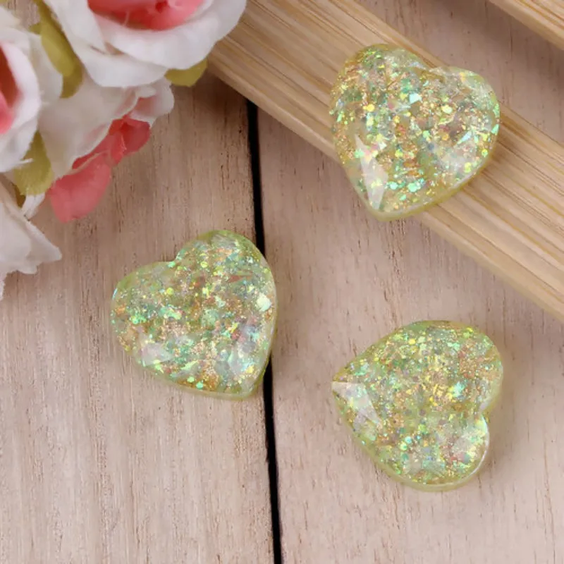 Doreen Box Resin Aurora Borealis фотоэлемент кабошон в форме сердца прозрачные блестки с