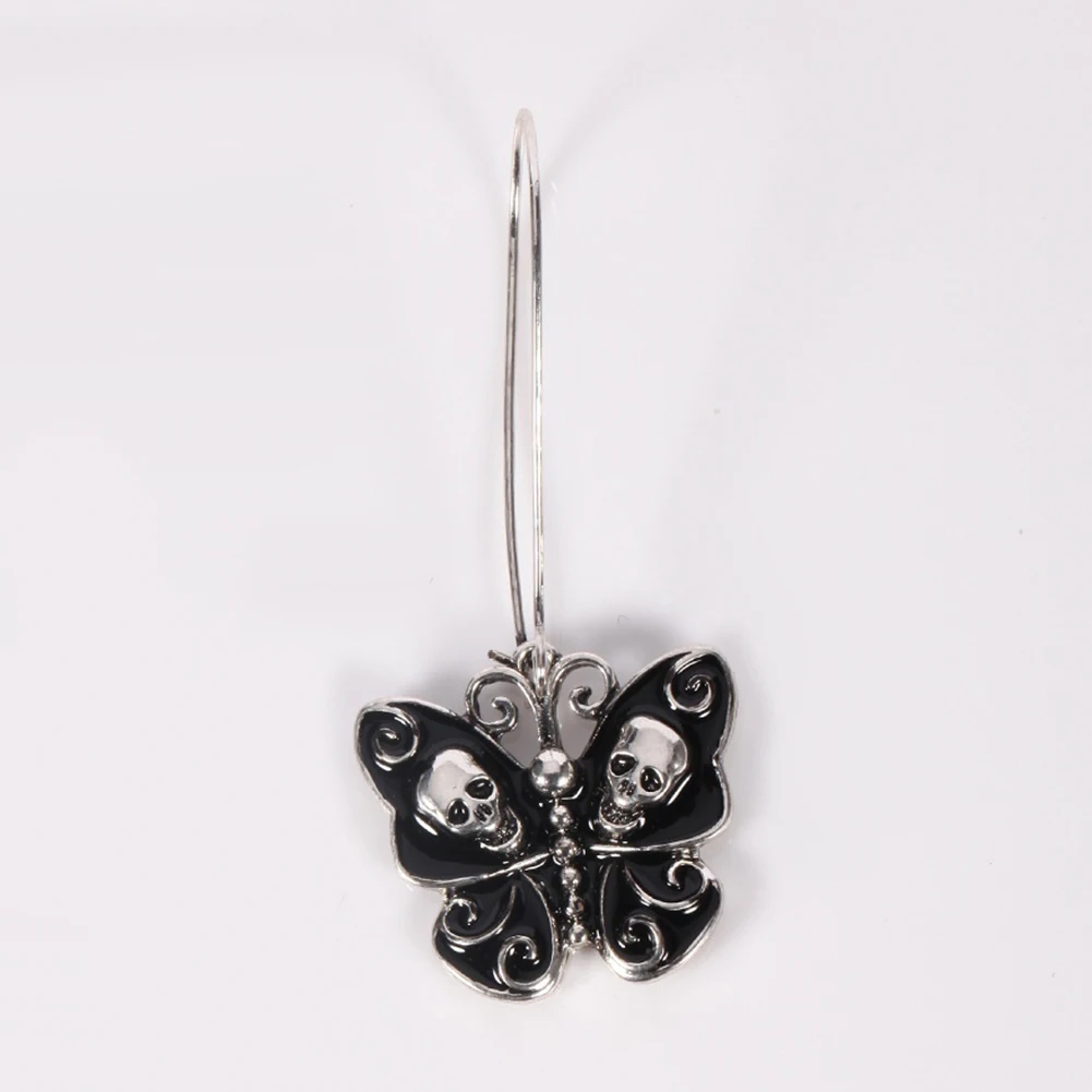 Для женщин длинные Винтаж Серьги черной эмалью Бабочка Готический Череп Панк