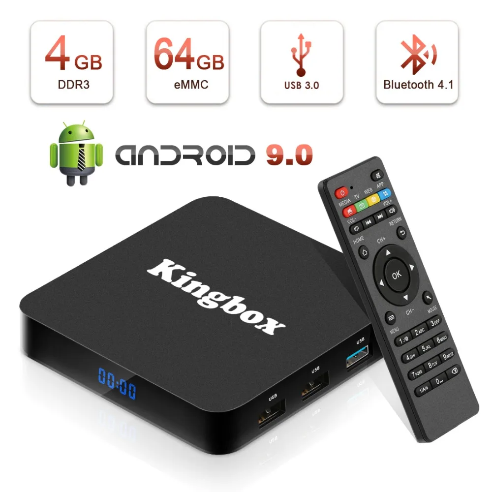 Kingbox Android 9 0 tv Box с 4 Гб ОЗУ 64 ПЗУ 2019 K4 MAX четырехъядерный поддержкой BT 1/H.265/4 K/3D/2 ГГц