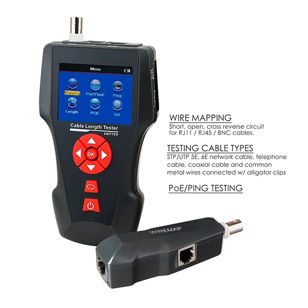 Handheld Network Cable Tester Digital Length RJ45 RJ11 BNC Coax Telephone FREE TF Card Error Detector PING POE Function | Инструменты