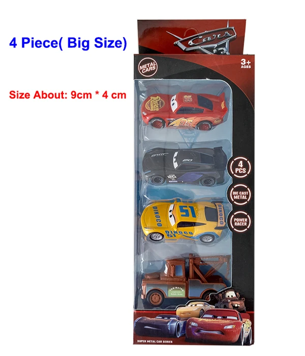4 piece(Big Size) 1: 64 disney Pixar тачки 3 металлические игрушечные машинки Молния Маккуин черный шторм Джексон тачки игрушки мальчики на день рождения Рождественский подарок - Цвет: 4 piece(Big Size)