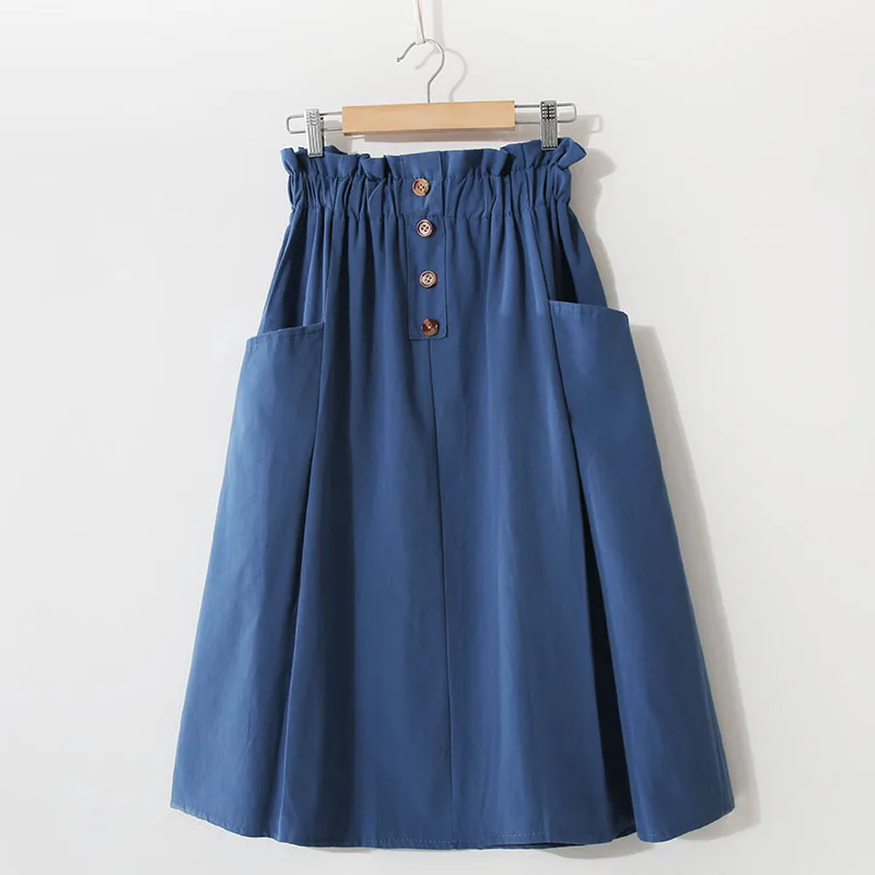 Obrix Casual Style Female Formal A Line Skirt Pleated Pockets Buttons High Waist Streetwear Everyday For Work|Женские юбки| |