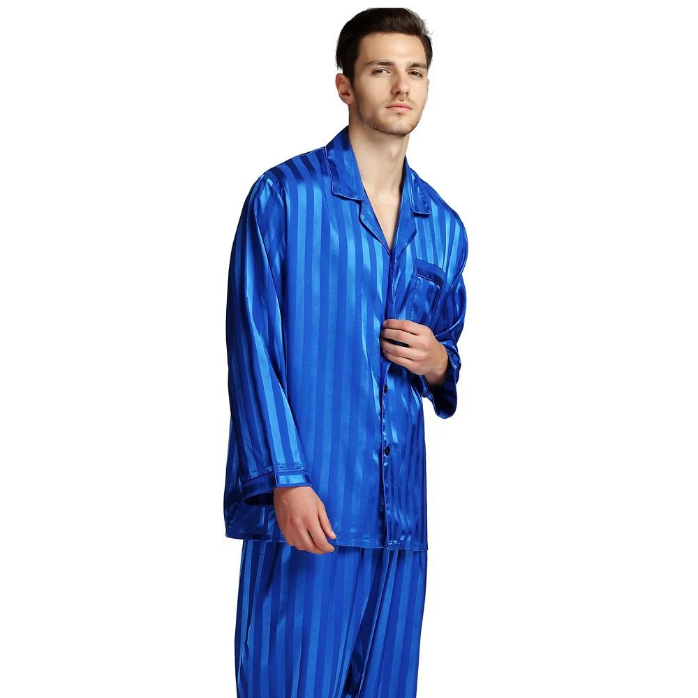 Мужской Шелковый Атласный пижамный комплект PJS Пижама для отдыха США M L XL 2XL 3XLL 4XL