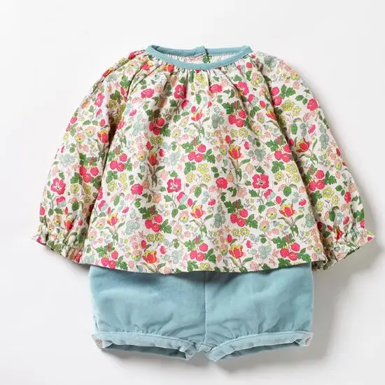 Little maven/комплекты детской одежды г. Новые Осенние брендовые хлопковые топы для девочек, футболка с цветочным принтом+ голубые шорты, 20251