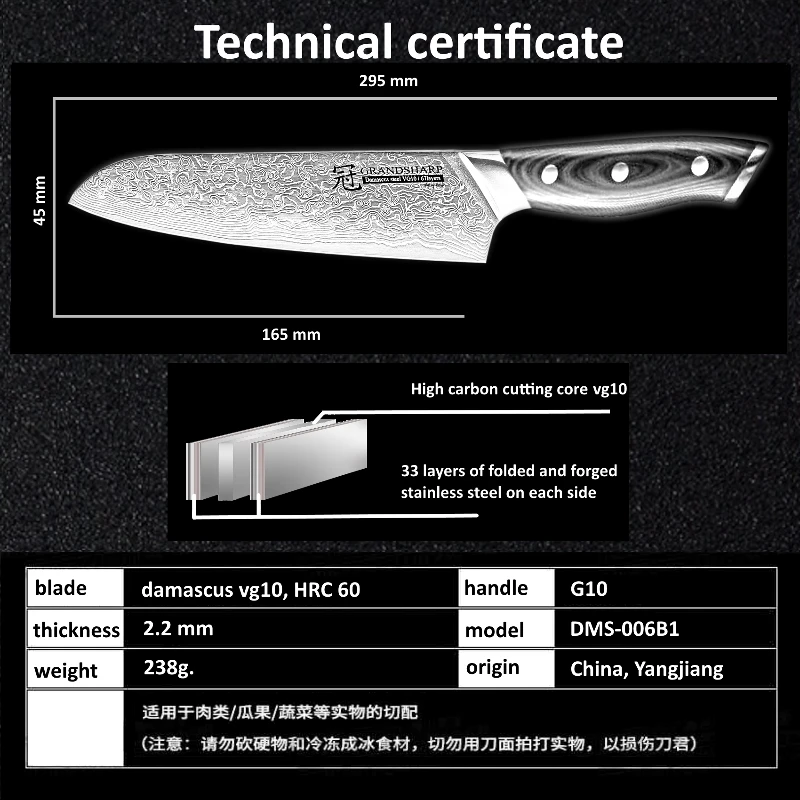 Набор ножей из дамасской стали GRANDSHARP 2 шт. 67 слойная японская Дамасская сталь vg10