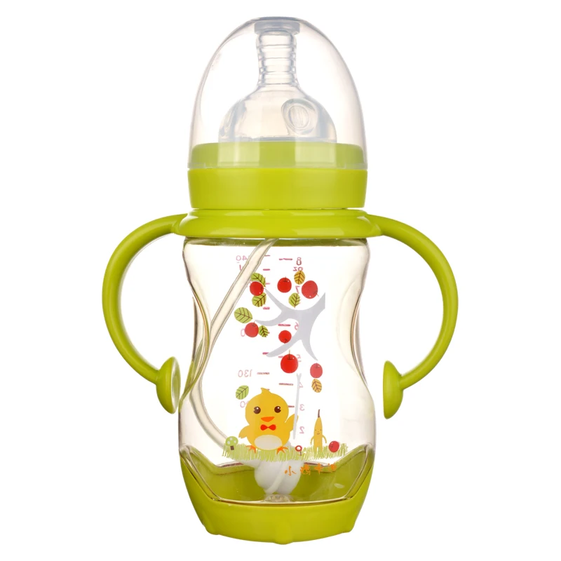 

Children handle silicone nipple cartoon shatterproof 140ml PPSU wide diameter learn drinking baby bottle on sale KD1264