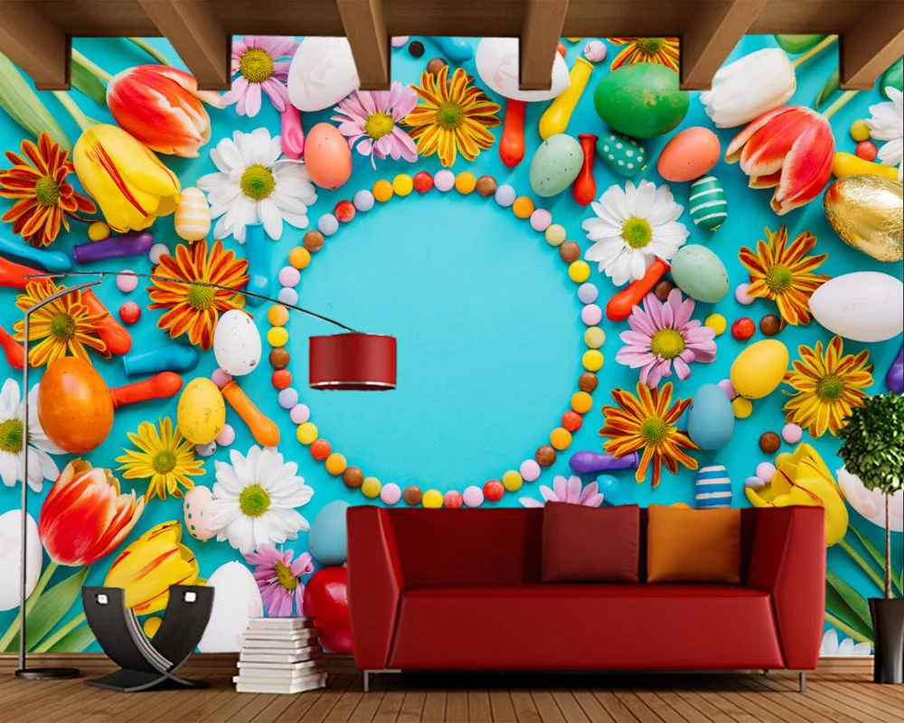 Обои 3d пасхальные для тюльпанов яиц цветов гостиной спальни столовой фона