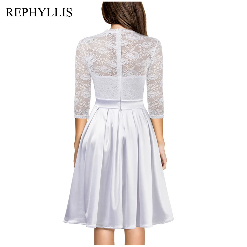 REPHYLLIS, женское винтажное платье с v-образным вырезом, рукавом 2/3, кружевной спиной, прозрачное, ТРАПЕЦИЕВИДНОЕ, для коктейля, свадьбы, торжества, выпускного вечера, вечерние платья