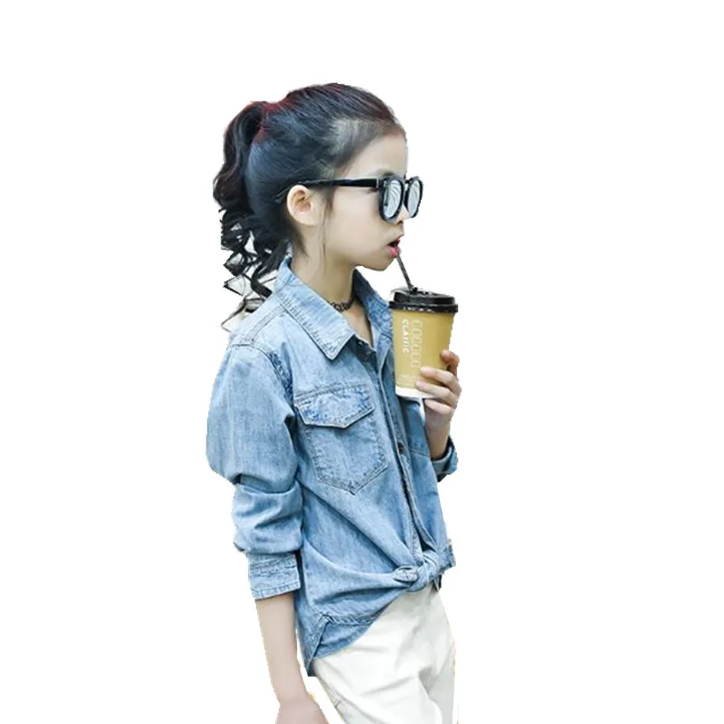 Джинсовая рубашка для девочек коллекция 2018 года новые весенние джинсовые
