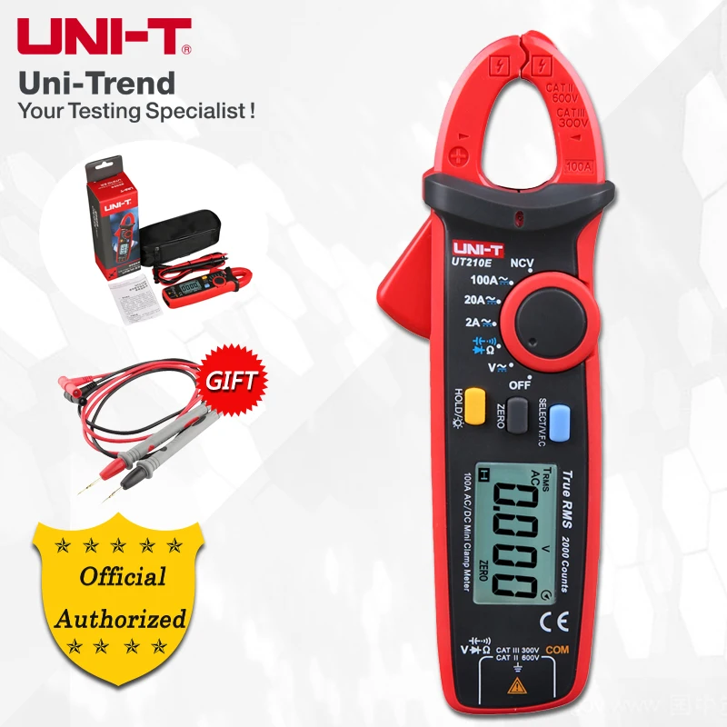 Цифровые Мини клещи UNI T UT210E/UT210D True RMS100A 200A амперметр V.F.C./NCV/температурный тест ЖК