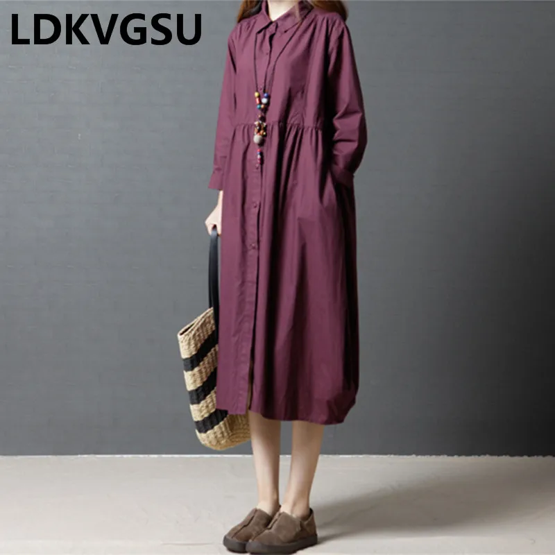 Женское винтажное платье рубашка с длинным рукавом весенне осеннее большого
