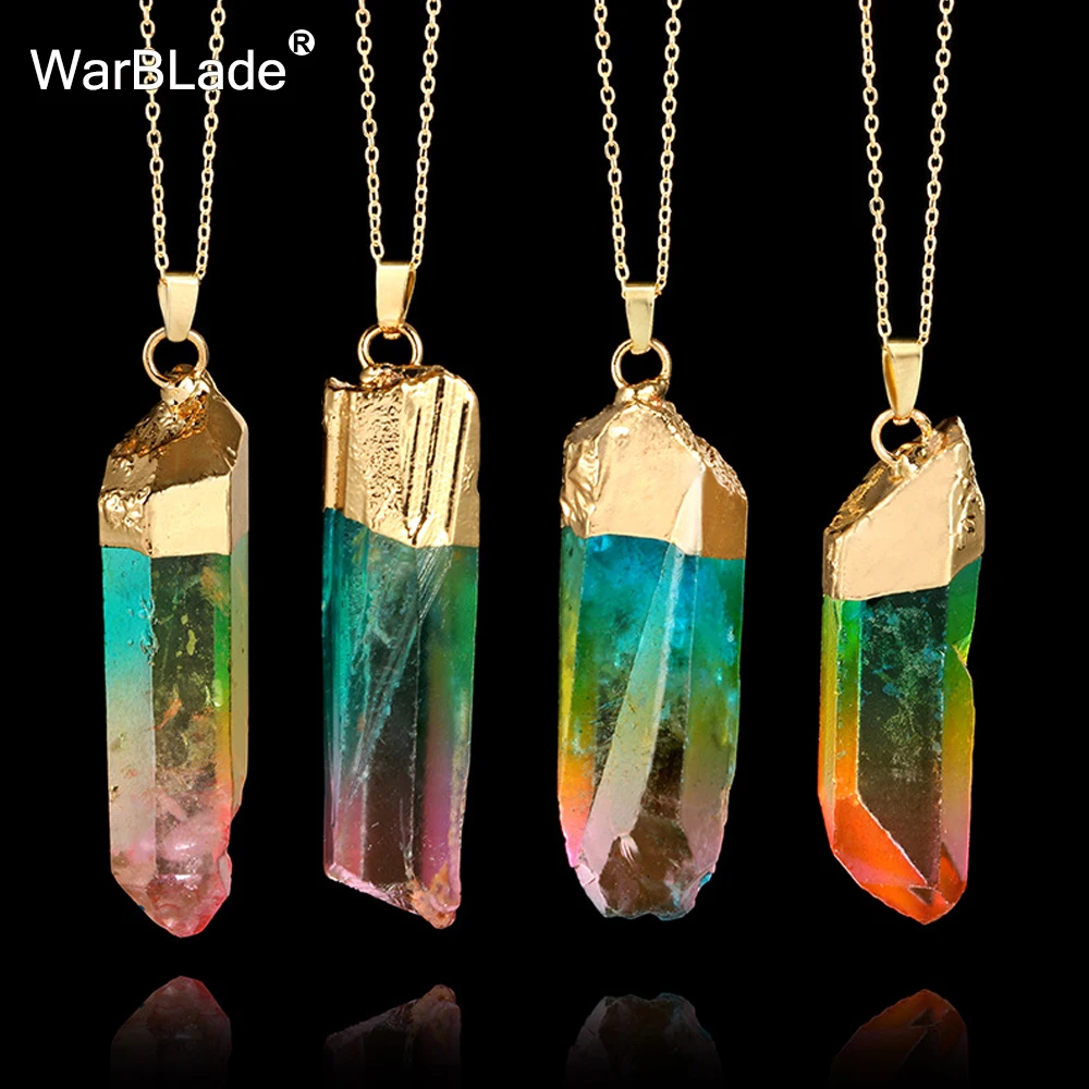 WarBLade Радужный Натуральный Камень кварцевый кулон ожерелье Красочный необычный