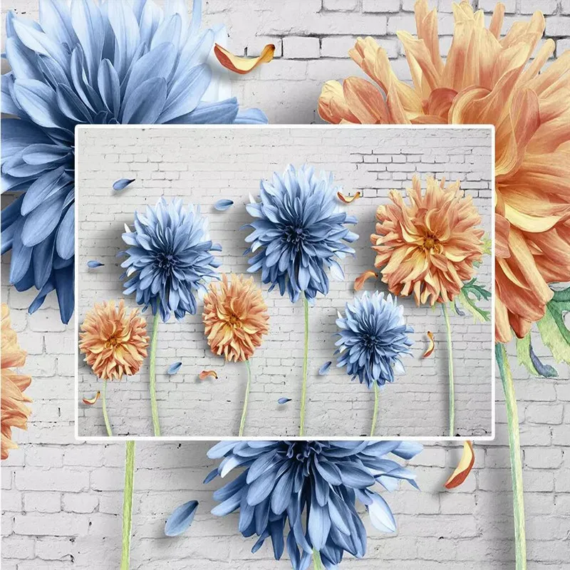 Простой 3d-фон с хризантемой кирпичная стена Ностальгический цветок фон для