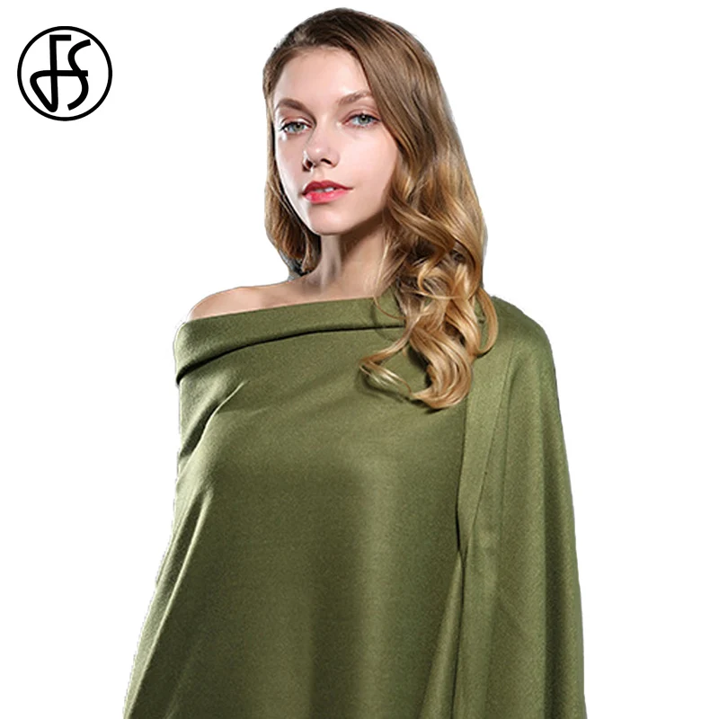 Женский кашемировый шарф FS однотонный теплый длинный с кисточками зимний 2018|echarpes