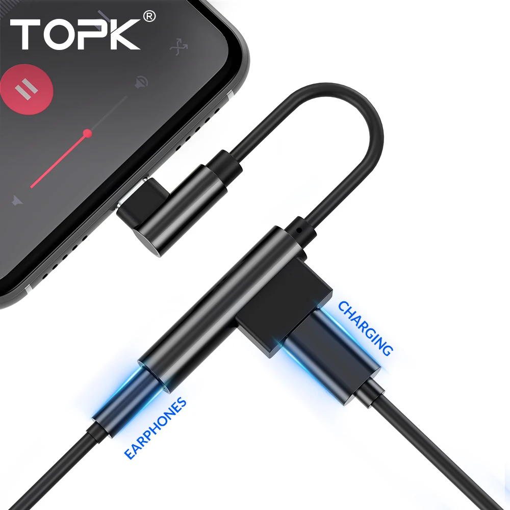 TOPK 2 в 1 usb type C до 3 5 мм Aux аудио разъем адаптер для наушников USB зарядный кабель Xiaomi