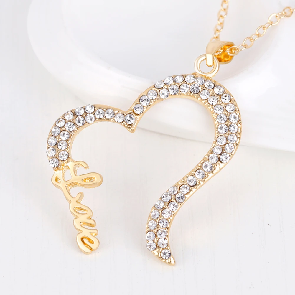 Роскошный комплект ювелирных изделий Мода Любовь Сердце Письмо Rhinestone Цепочки и