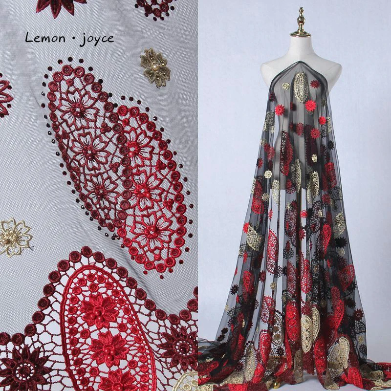 Африканская кружевная ткань с жемчугом 5 ярдов в партии сетчатая из Ганы