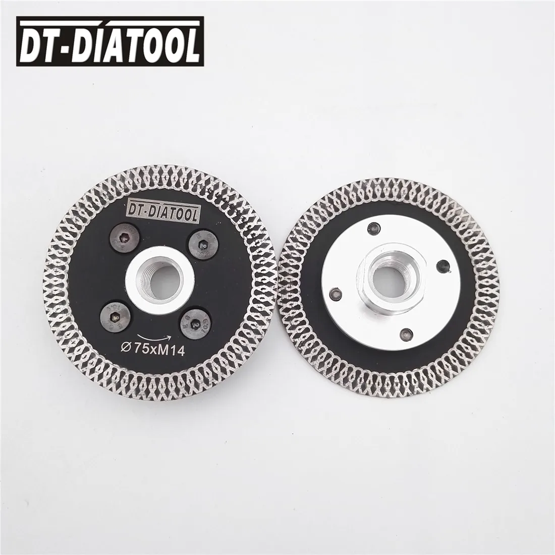 

DT-DIATOOL 2pcs 75MM Hot Pressed Mini Mesh Turbo Rim Diamond Blades with M14 Flange Cutting Discs Grinding Wheel for hard Stone