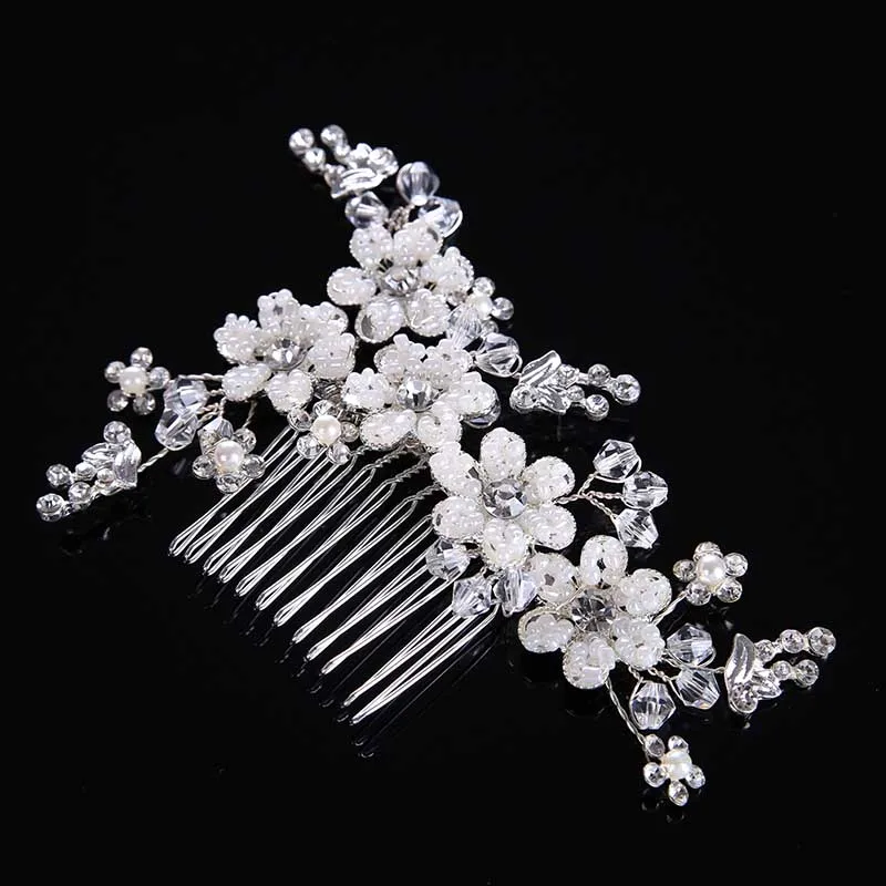 Заколки для волос с кристаллами и жемчугом серебристого цвета|wedding hair accessories|hair