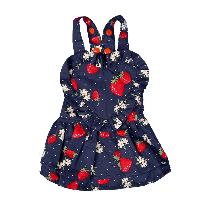 Navy New Spring Summer Pet Clothes Dogs Dresses Fashion Strawberry Prints Puppy Small Dog Dress Skirts Princess Apparel DOGGYZSTYLE - Цвет: Navy