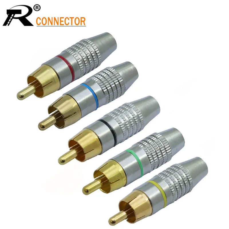 10 шт./лот RCA Штекерный аудиоразъем позолоченный винтовой Тип Без припоя для