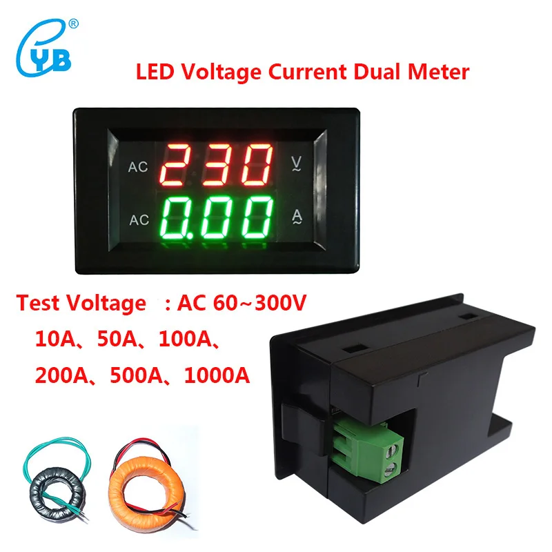 Светодиодный амперметр YB4835VA AC60 ~ 300V цифровой вольтметр переменного тока