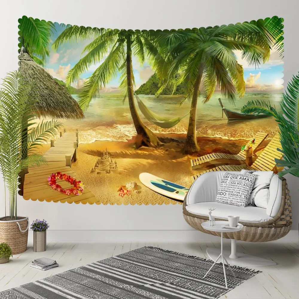 

Else Tropical Brown Beach Green Palm Trees Sea Side 3D Print Decorative Hippi Bohemian Wall Hanging Landscape Tapestry Wall Art