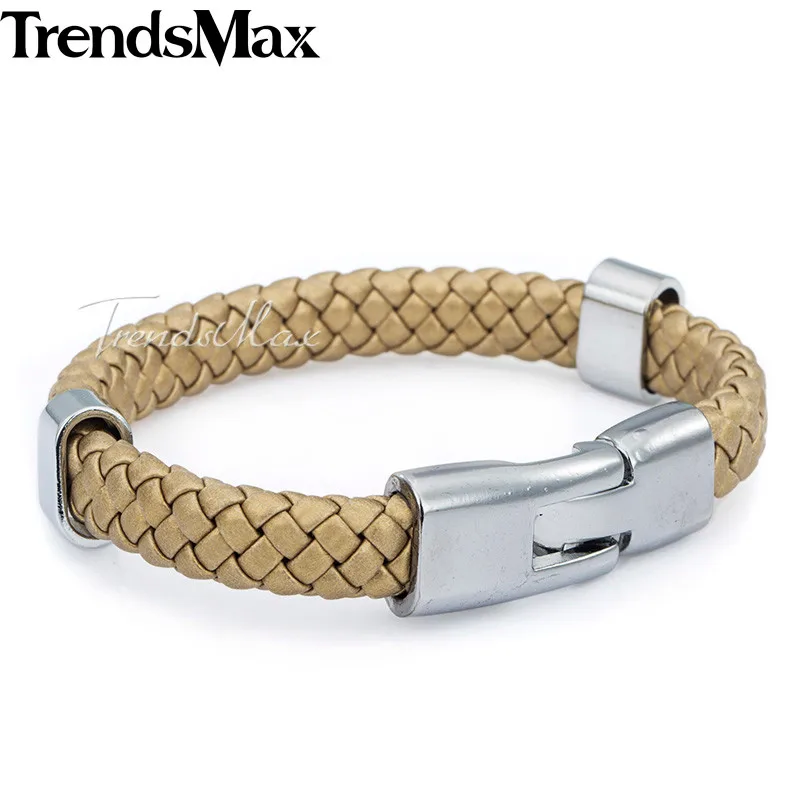 Trendsmax мужской s плетеный кожаный браслет ювелирные изделия из нержавеющей стали якорная Пряжка кожаные браслеты для мужчин и женщин 9 10 мм KLBM24