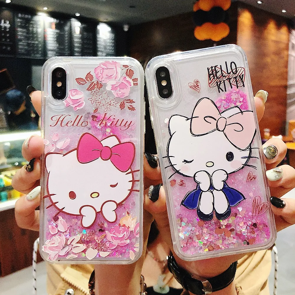 Fashion Phone case For iphone XS Max Liquid Quicksand Hello kitty cover for iPhone XR X 6 7 8 Plus Love bling cases |