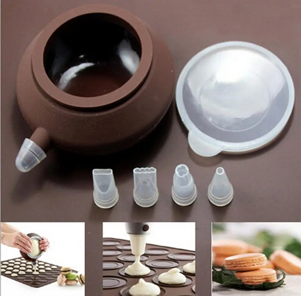 Silicone Macaron Kit Baking Mold Set of Pastry Mat and Decorating Piping Pot with 4pcs Nozzles-Crystallove | Дом и сад