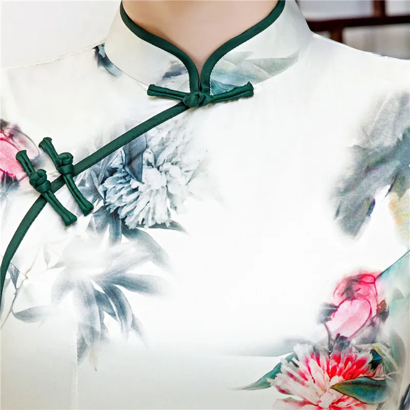 

Sexy Green Women Satin Daily Casual Dress Summer New Long Qipao Print Flower Chinese Cheongsam Oriental Bride Wedding Dresses