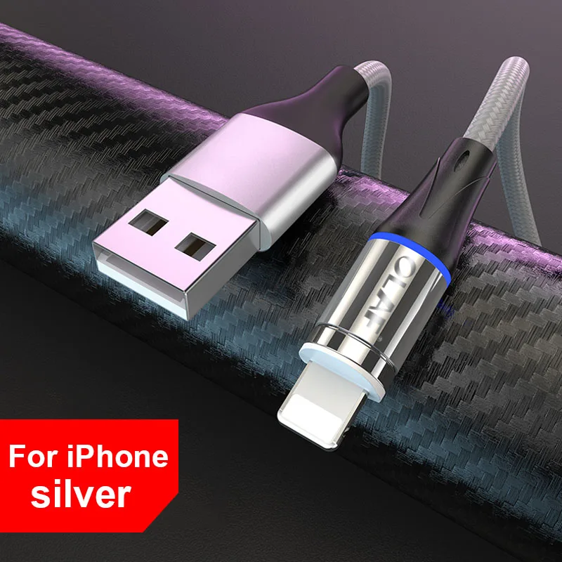 Silver For iPhone Магнитный usb-кабель OLAF 2 м 1 м, 3 А, быстрая зарядка, Micro USB type C для iPhone X, samsung, S9, Xiaomi type-C, Магнитный зарядный кабель для телефона - Цвет: Silver For iPhone