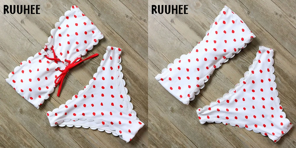 RUUHEE, бикини, сексуальный купальник, женский купальник,, бандаж, спереди, с завязками, бикини, набор, в горошек, купальник, пуш-ап, мягкий, летняя пляжная одежда