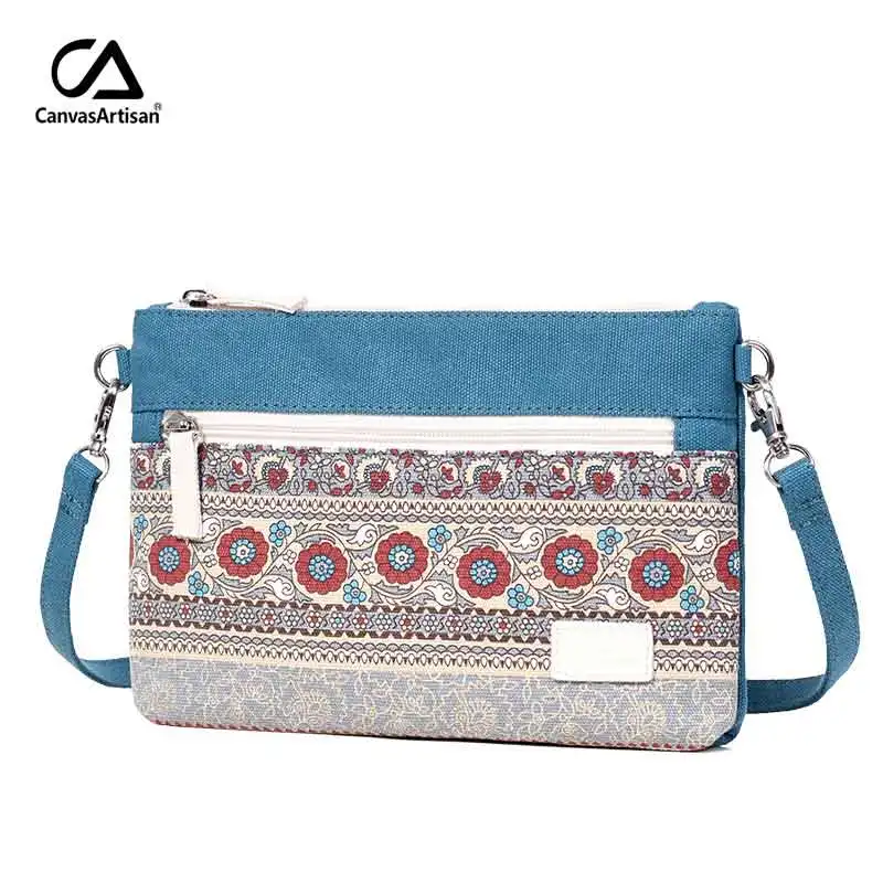 lake blue Canvasartisan женская сумка на плечо, холст, Ретро стиль, сумки, женская цветочная маленькая сумка-мессенджер, повседневные сумки через плечо - Цвет: lake blue