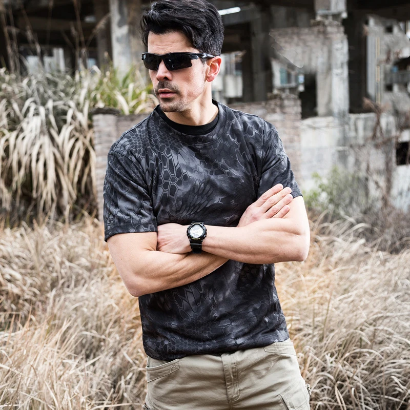 Мужская тактическая футболка Compress быстросохнущая армейская камуфляжная с