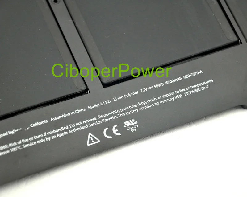 Оригинальное качество ноутбук батарея A1405 для MacBook Air 1" A1369 Mid 2011 и A1466 Mid 2012 7,3 V 50Wh 6700 мА-ч