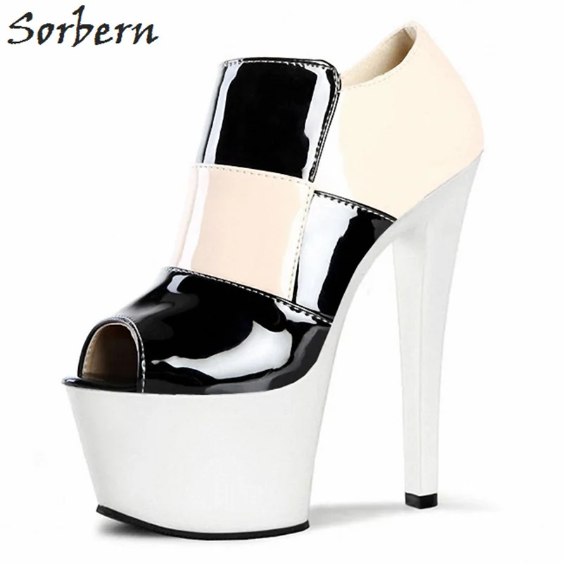 

Sorbern 17Cm Chunky High Heels Peep Toe Women Pumps Black And White Platform Shoes Summer Styles Platform Heels Custom Color