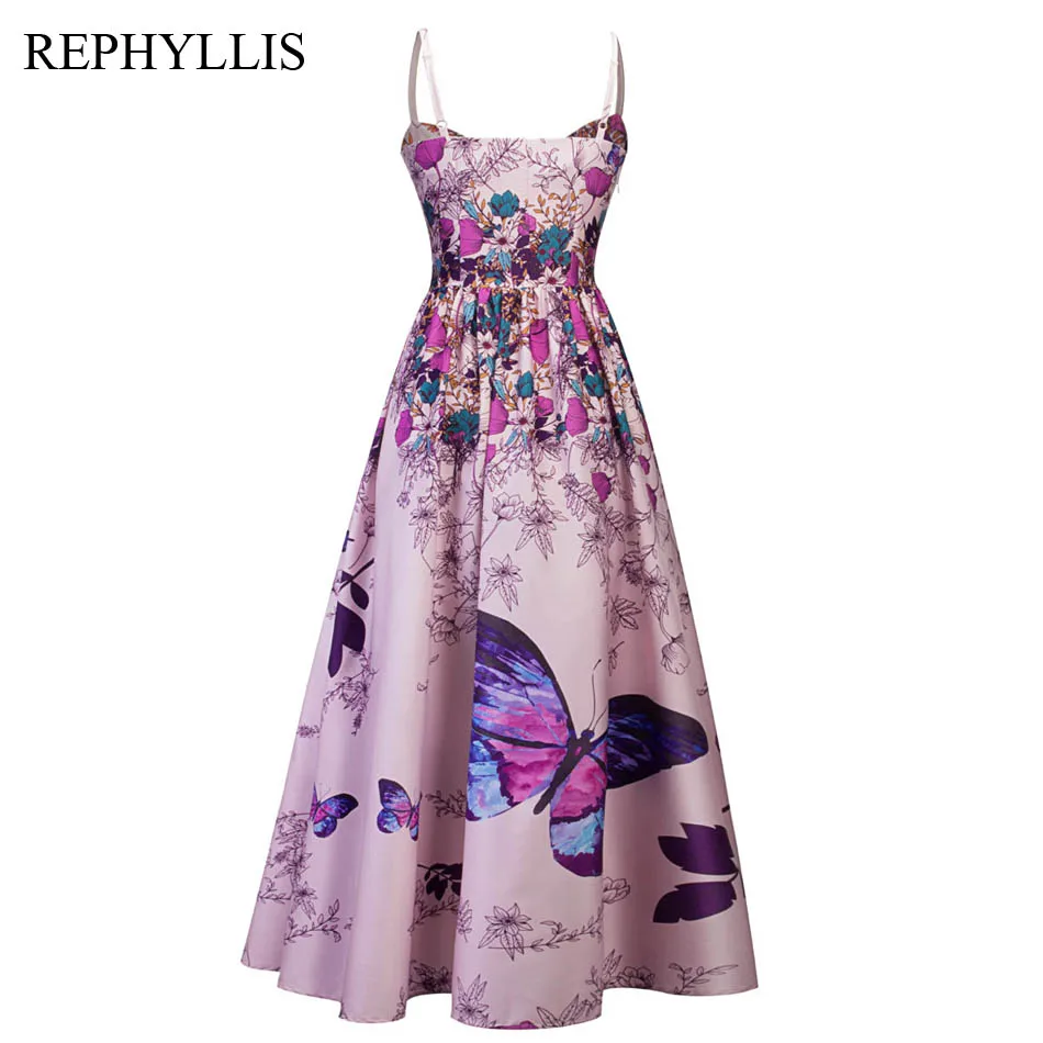 

REPHYLLIS Women Spaghetti Strap V Neck Sexy Printing Knot Vestidos Beach Party Prom Cocktail Night out Bohemian Casual Dress