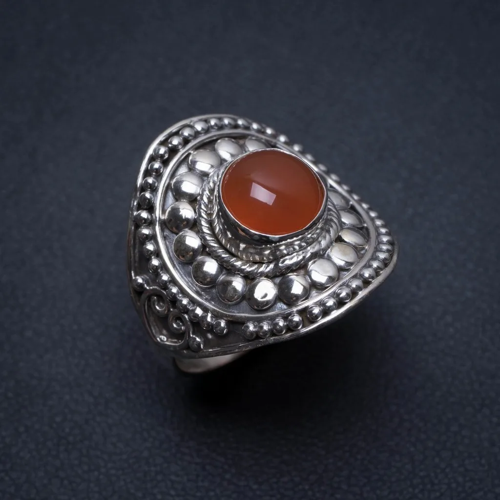 StarGems(tm) Natural Carnelian Handmade Boho 925 Sterling Silver Ring US Size 8 | Украшения и аксессуары