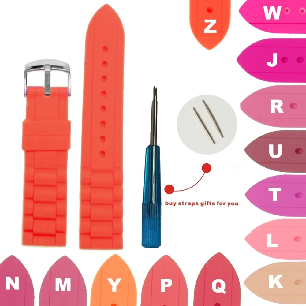 

2pcs 18mm Silicone Rubber Watch Band Straps Neon Pink, Red, burg, Magenta, Light Pink, Peach ,Orange ,More Color