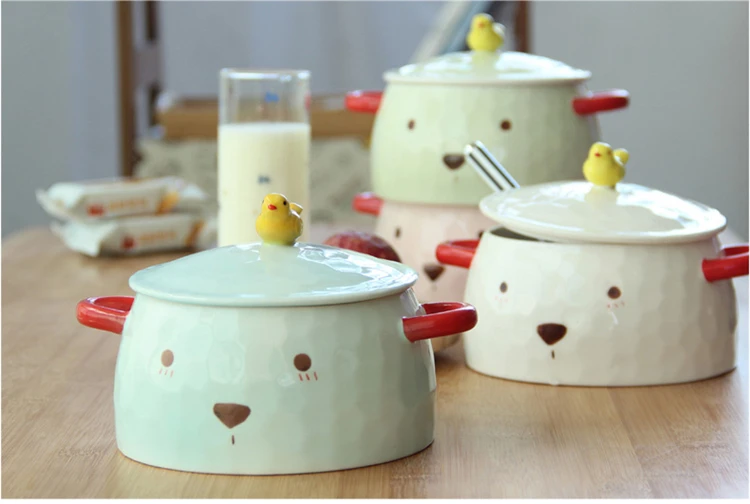 Cute bear ceramic bubble face instant noodles bowl cartoon character Japanese tableware a large salad soup food container | Дом и сад