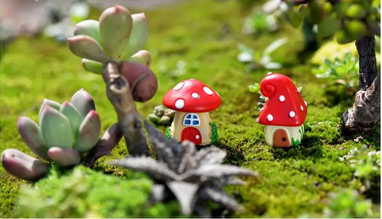 3pcs\set cartoon Mushroom house Miniature Garden Ornaments Toys zakka decoration flower pot decor DIY Mini Fairy tale world CJ41 | Дом и сад