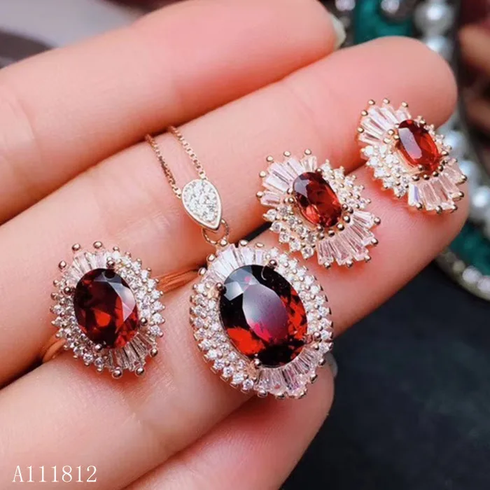 

KJJEAXCMY boutique jewels 925 sterling silver inlaid natural garnet jewelry pendant necklace ring earrings support detection of