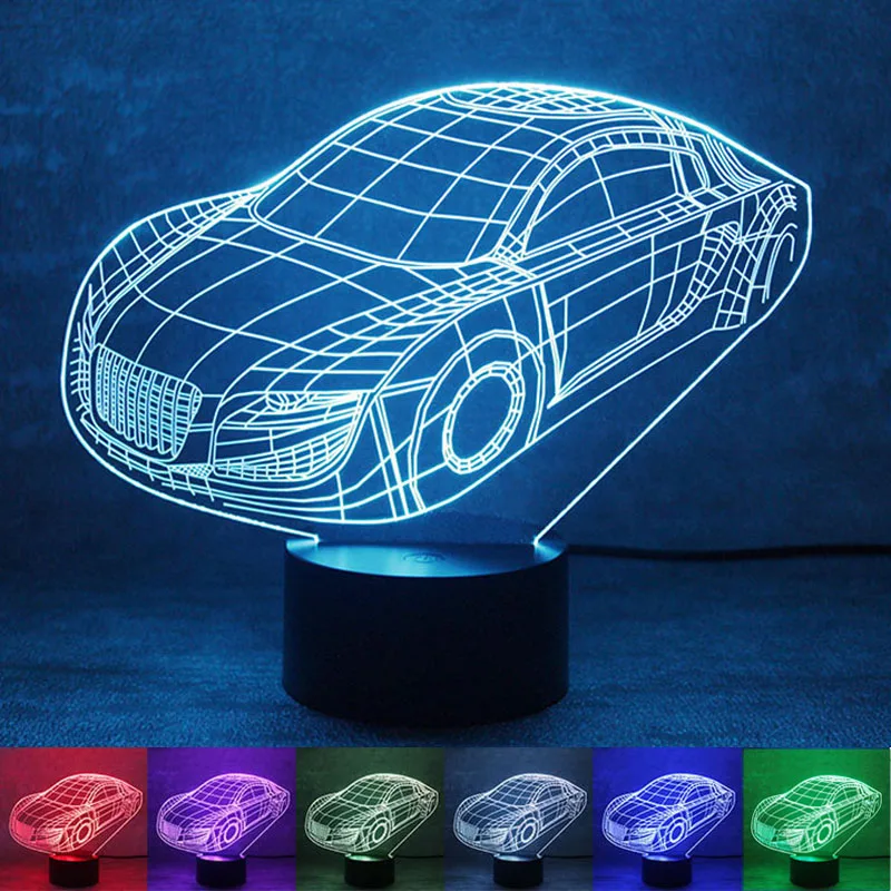 

USB Powered Car 3D Night Light LED Desk Lamp Touch Key Decoration Atmosphere Light Use Home Hotel Party Holiday