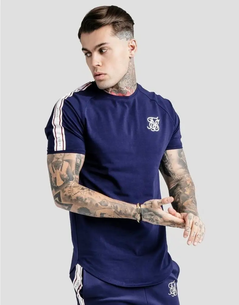 SikSilk темно-синяя полосатая Мужская футболка