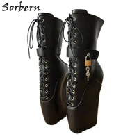 sorbern black ankle boots with locks ballet high heel fetish boots big lady gaga extreme heels goth drop shipping boots women