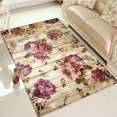 

Else Brown Retro Wood on Pink Rose Leaves 3d Print Non Slip Microfiber Living Room Decorative Modern Washable Area Rug Mat