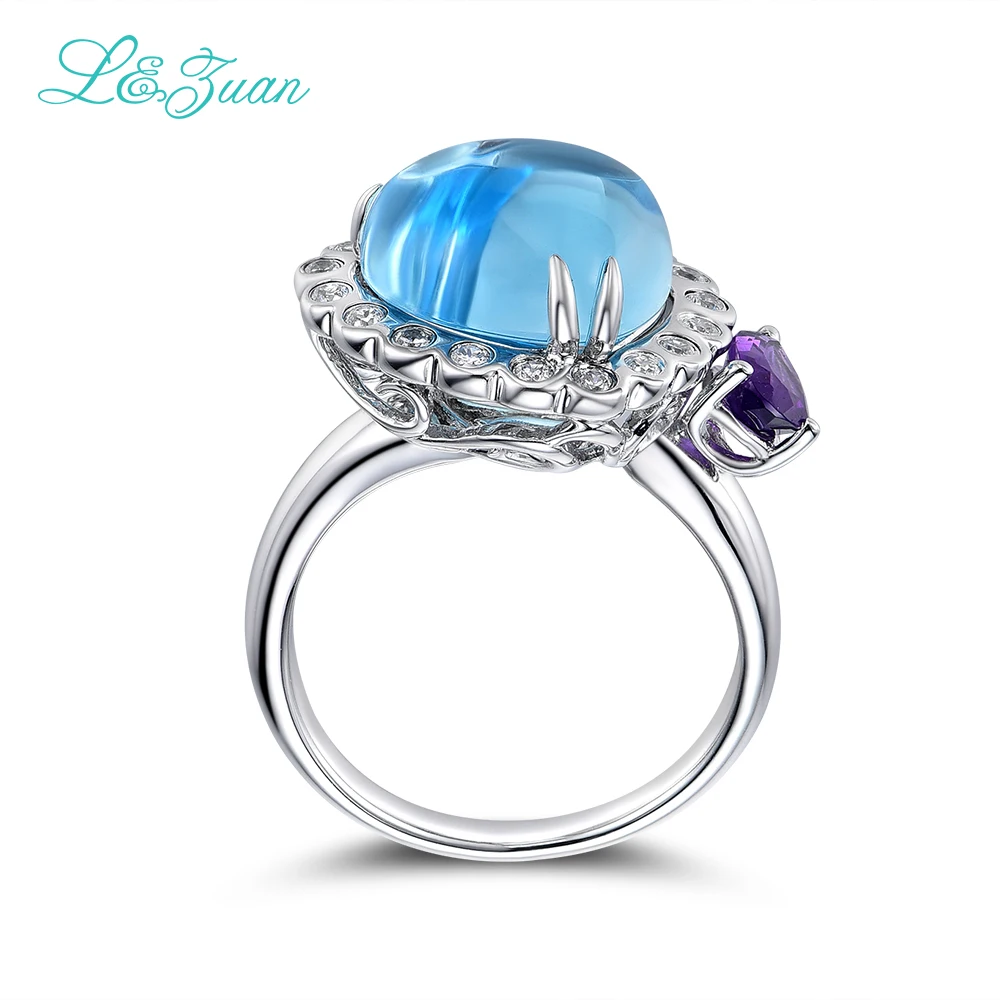 l&ampzuan noble Natural 7.24ct Topaz Blue Stone Prong Setting 925 sterling Ring Jewelry silver jewelry rings for women | Украшения и