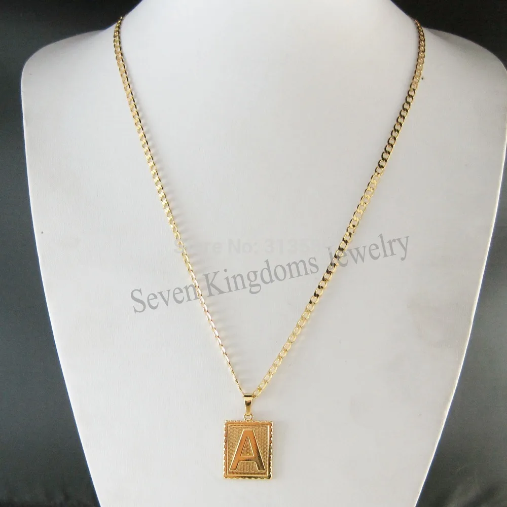 YELLOW GOLD OVERLAY FILLED BRASS 24&quot CUBAN NECKLACE&ampLETTER A INITIAL LETTERS INITIALS PENDANT/Great Gift/ | Украшения и