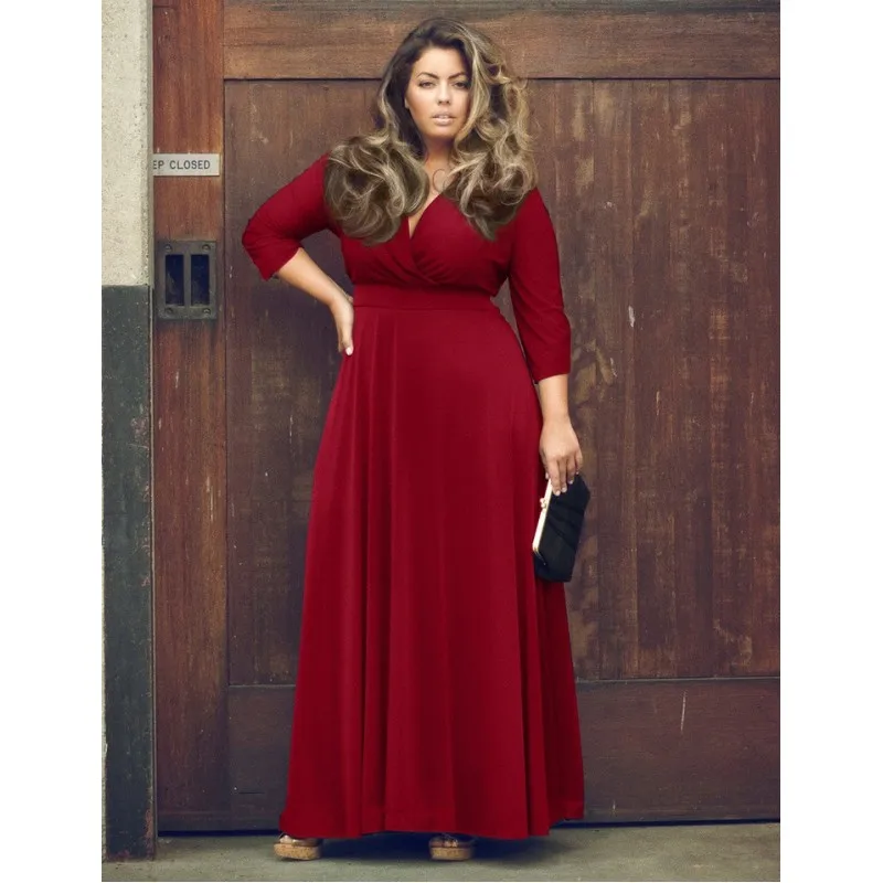 Хит элегантное платье макси с рукавом три четверти большие размеры дешевая